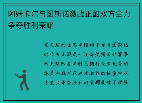 阿姆卡尔与图斯诺激战正酣双方全力争夺胜利荣耀